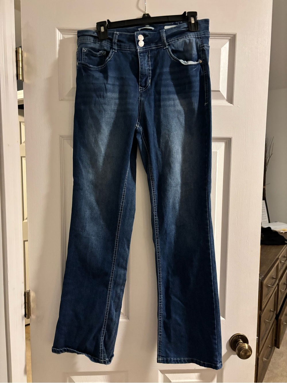 Angels Women's Navy Blue Bootcut Jeans with Faded Accents